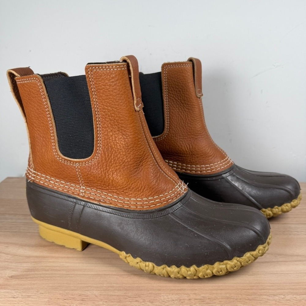 Vintage L.L. Bean Womens Chelsea Bean Boot 10 Brown Leather Rubber Duck Boot USA